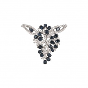 White Gold Sapphire and Diamond Brooch